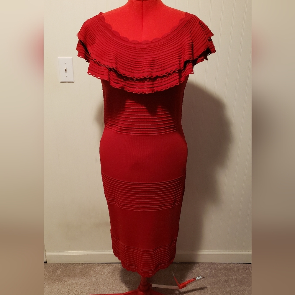 Red, off-the-shoulder dress, mid-length. Eliza J. Brand Size XL.